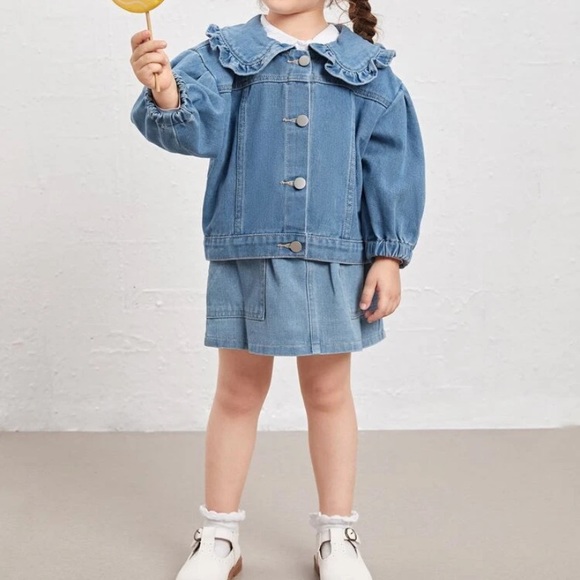 Girls Peter Pan Collar Denim Jacket - Picture 3 of 5